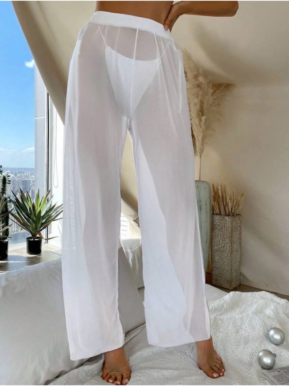 Sheer White Swim Coverup Pants